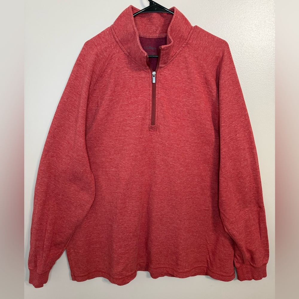 L.L.Bean Red/Rust‎ Knit 1/4 Zip Long Sleeve Shirt Gorpcore Stretch Mens XXL Tall